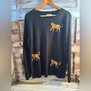 LOFT Black Sweater with Gold Leopard Motifs